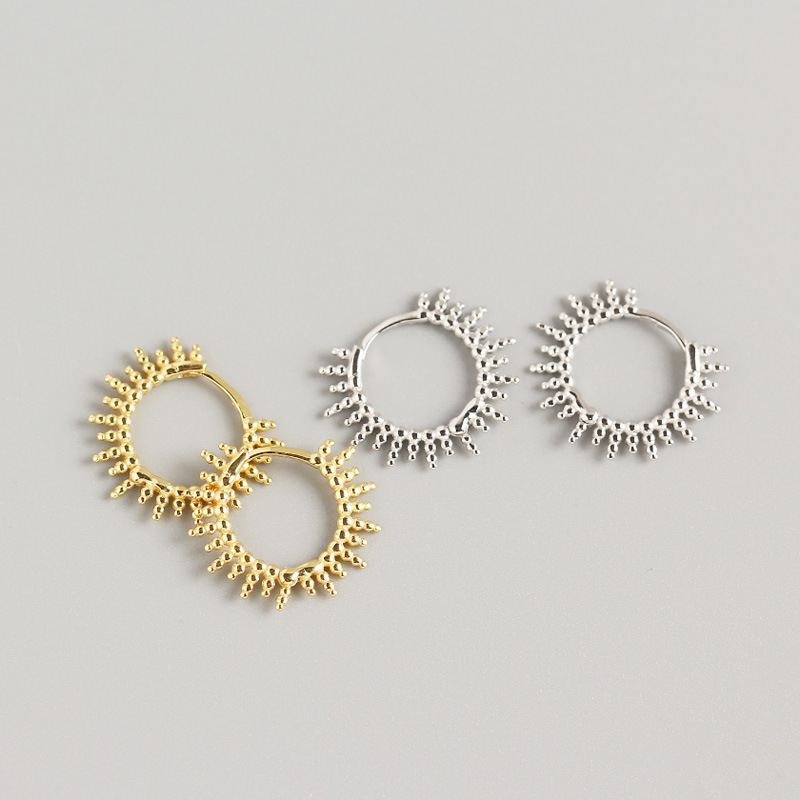 Fashion Beads Sun Circle 925 Sterling Silver Huggie Hoop Earrings - KIAHMILLA