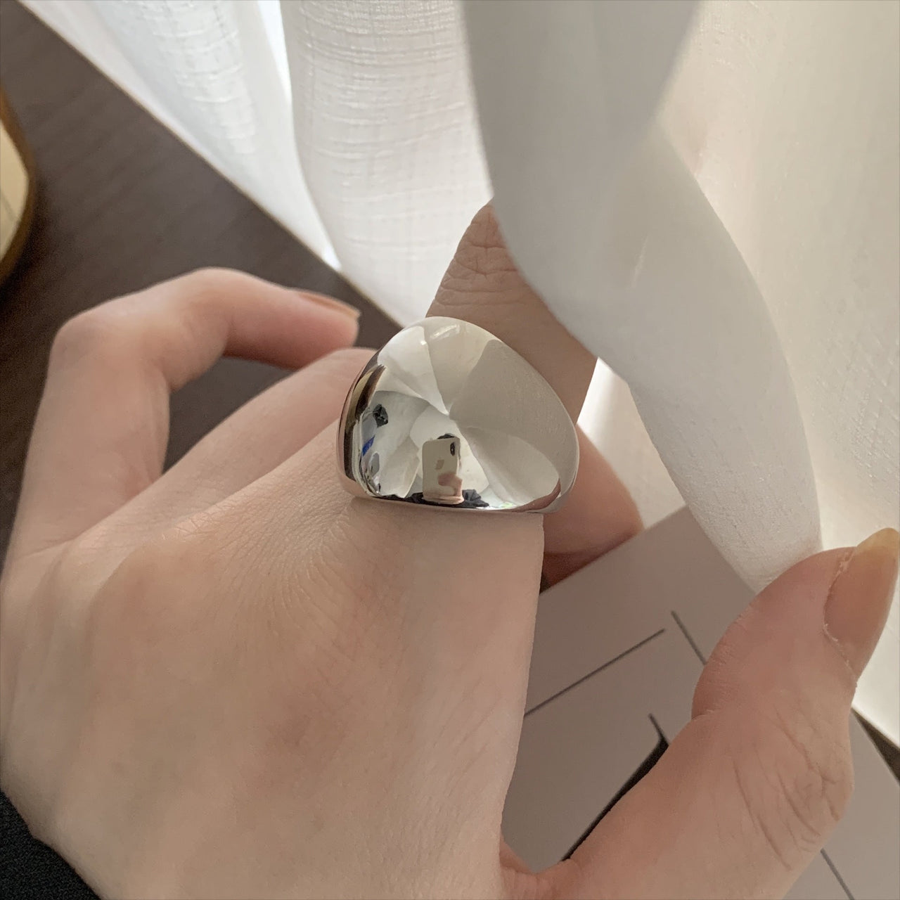 Fashion Classic Glossy Spherical Shape 925 Sterling Silver Adjustable Ring - KIAHMILLA