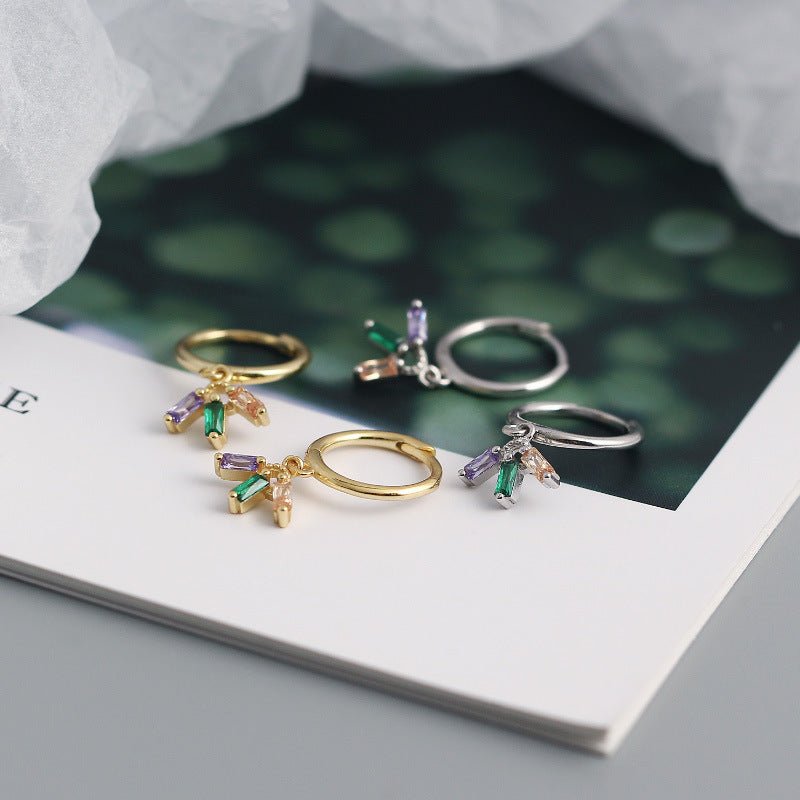 Fashion Colorful CZ Flower 925 Sterling Silver Hoop Earrings - KIAHMILLA