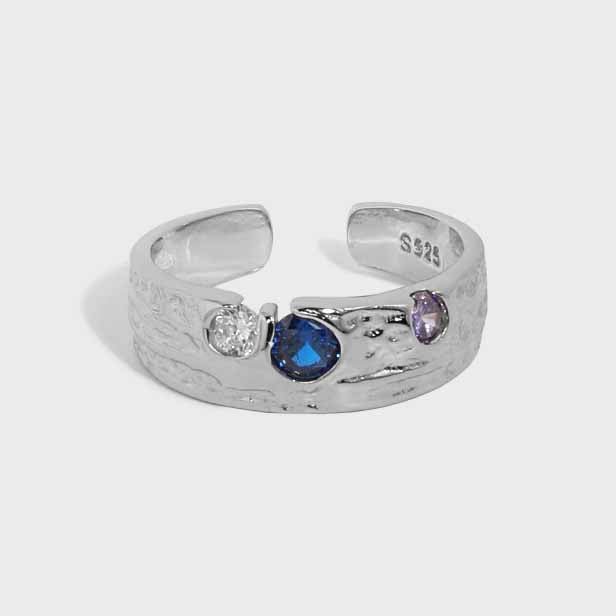 Fashion Colorful Irregular CZ 925 Sterling Silver Adjustable Ring - KIAHMILLA