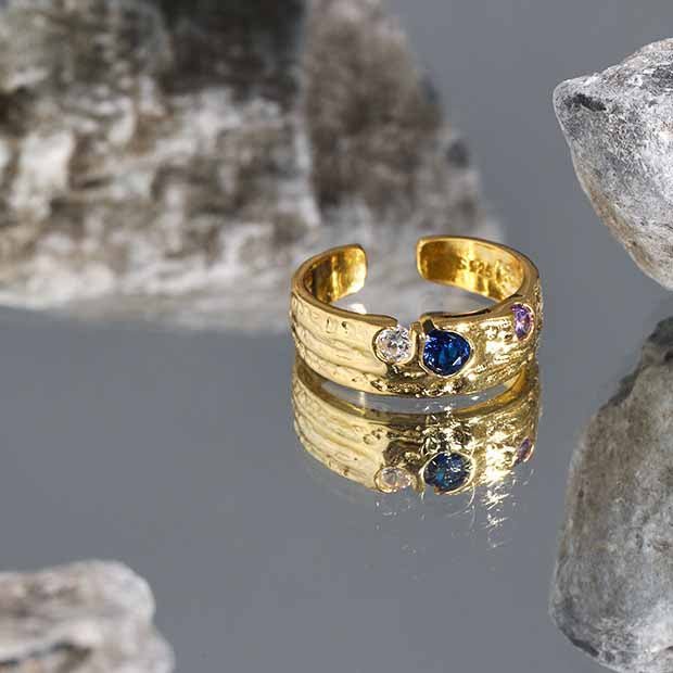 Fashion Colorful Irregular CZ 925 Sterling Silver Adjustable Ring - KIAHMILLA
