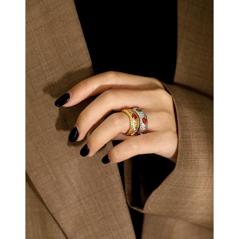 Fashion Colorful Round CZ 925 Sterling Silver Adjustable Ring - KIAHMILLA