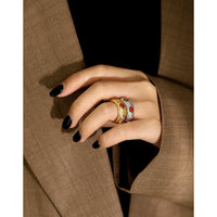 Fashion Colorful Round CZ 925 Sterling Silver Adjustable Ring - KIAHMILLA