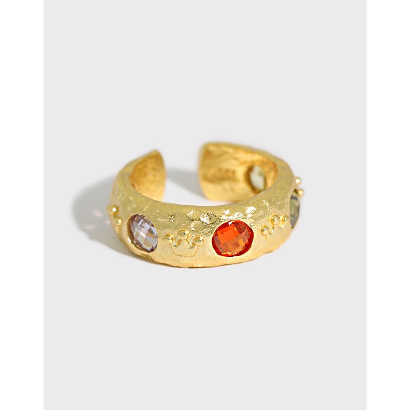 Fashion Colorful Round CZ 925 Sterling Silver Adjustable Ring - KIAHMILLA