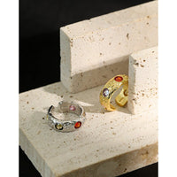 Fashion Colorful Round CZ 925 Sterling Silver Adjustable Ring - KIAHMILLA