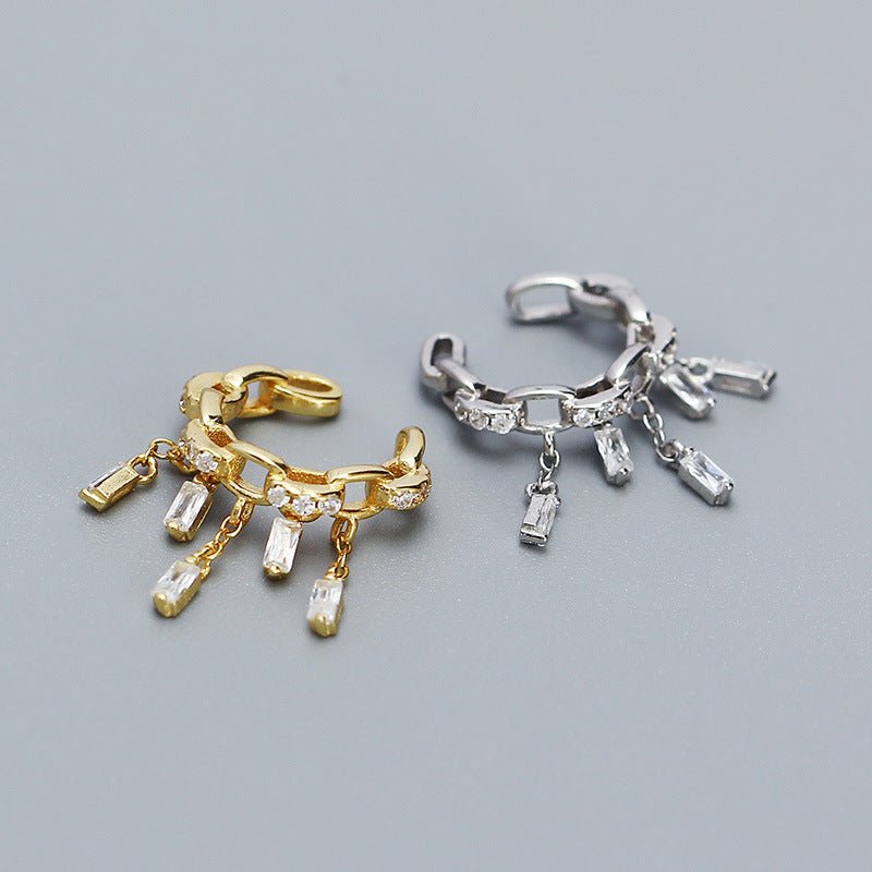 Fashion CZ Hollow Chain Tassels 925 Sterling Silver Non-Pierced Earring(Single) - KIAHMILLA