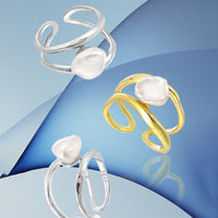 Fashion Double Layers Irregular Natural Baroque Pearl 925 Sterling Silver Adjustable Ring - KIAHMILLA