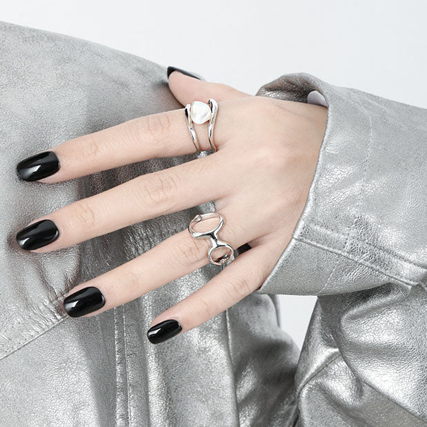 Fashion Double Layers Irregular Natural Baroque Pearl 925 Sterling Silver Adjustable Ring - KIAHMILLA