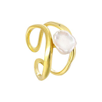Fashion Double Layers Irregular Natural Baroque Pearl 925 Sterling Silver Adjustable Ring - KIAHMILLA