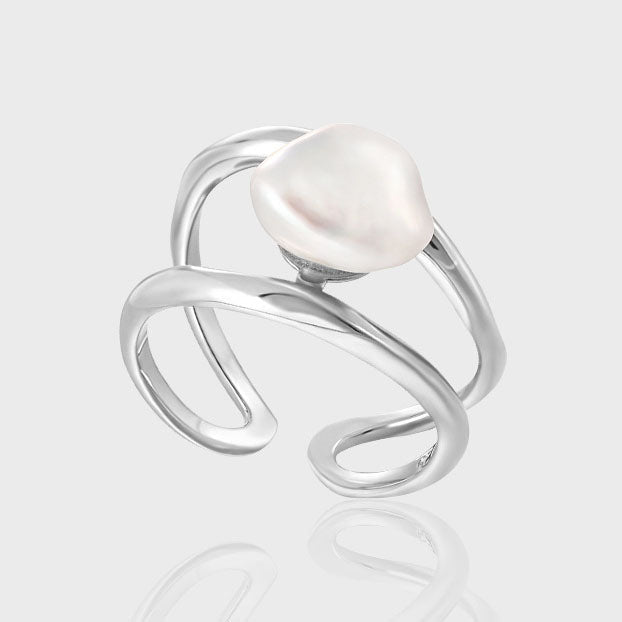 Fashion Double Layers Irregular Natural Baroque Pearl 925 Sterling Silver Adjustable Ring - KIAHMILLA