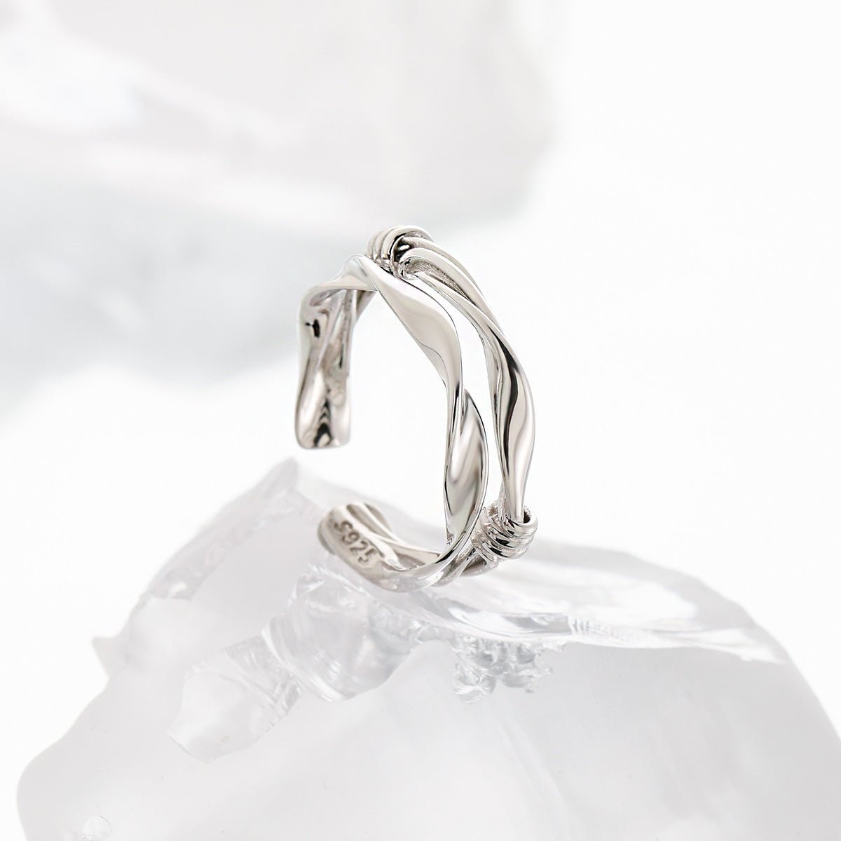 Fashion Double Layers Twisted Knot 925 Sterling Silver Adjustable Ring - KIAHMILLA