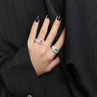 Fashion Fading Emerald Gear 925 Sterling Silver Adjustable Ring - KIAHMILLA