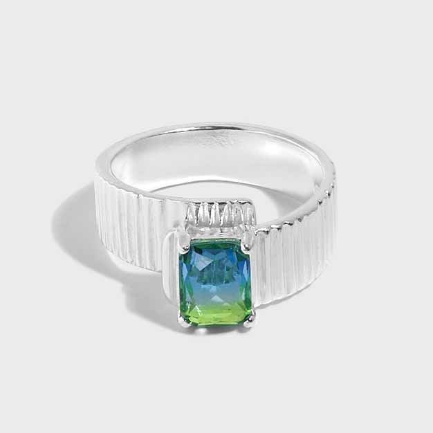 Fashion Fading Emerald Gear 925 Sterling Silver Adjustable Ring - KIAHMILLA