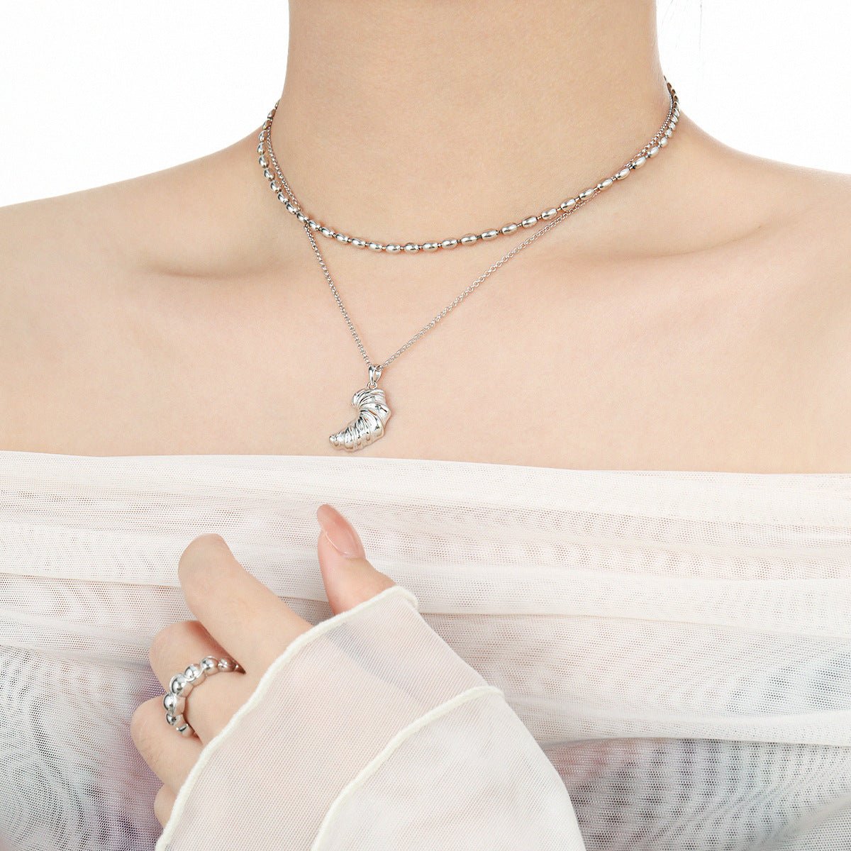 Fashion Food Irregular Croissant 925 Sterling Silver Necklace - KIAHMILLA