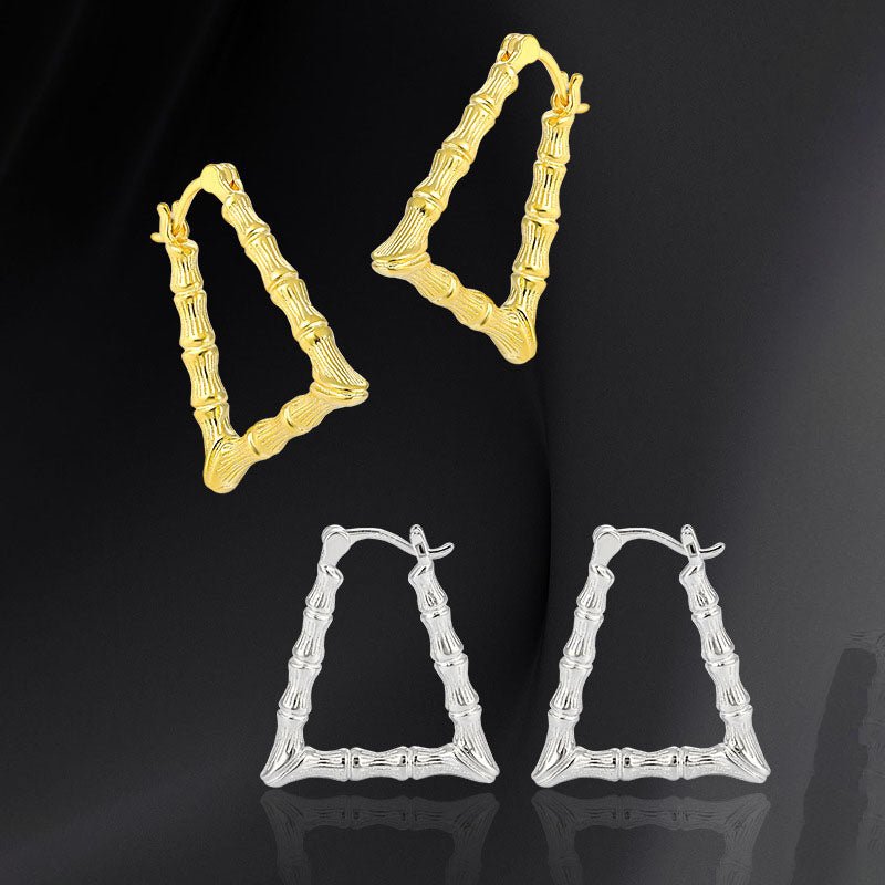 Fashion Geometry Bamboo Triangle 925 Sterling Silver Hoop Earrings - KIAHMILLA