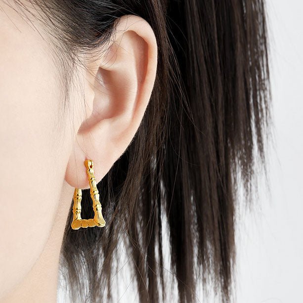 Fashion Geometry Bamboo Triangle 925 Sterling Silver Hoop Earrings - KIAHMILLA