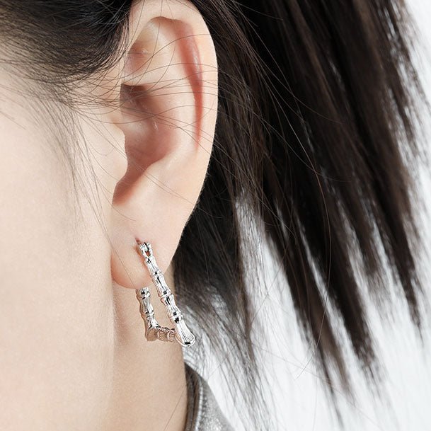 Fashion Geometry Bamboo Triangle 925 Sterling Silver Hoop Earrings - KIAHMILLA