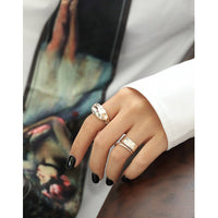 Fashion Geometry Double Lines Wide 925 Sterling Silver Adjustable Ring - KIAHMILLA