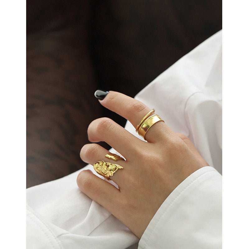 Fashion Geometry Double Lines Wide 925 Sterling Silver Adjustable Ring - KIAHMILLA