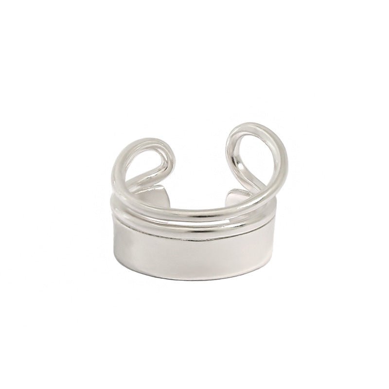 Fashion Geometry Double Lines Wide 925 Sterling Silver Adjustable Ring - KIAHMILLA