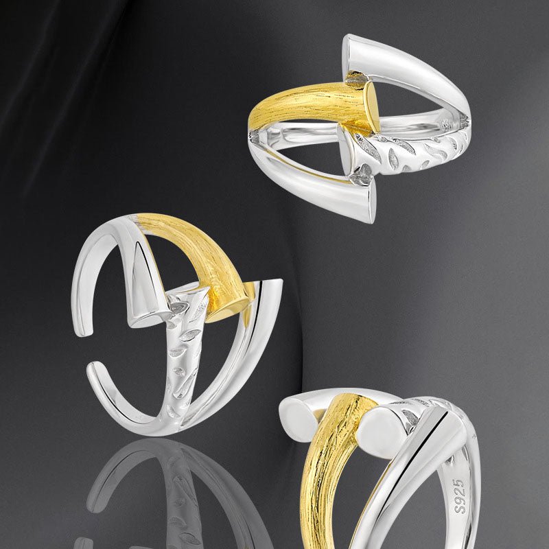 Fashion Gold Silver Geomtry Hollow Cross 925 Sterling Silver Adjustable Ring - KIAHMILLA