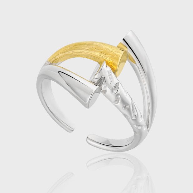 Fashion Gold Silver Geomtry Hollow Cross 925 Sterling Silver Adjustable Ring - KIAHMILLA
