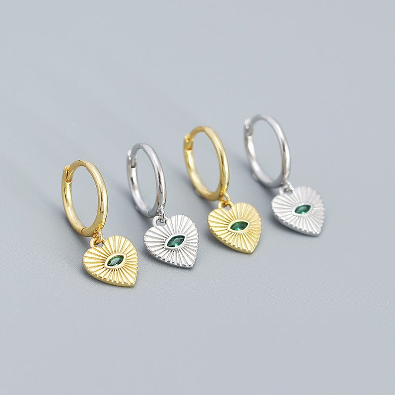 Fashion Green CZ Devil Eye Hearts 925 Sterling Silver Drop Dangling Earrings - KIAHMILLA