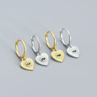 Fashion Green CZ Devil Eye Hearts 925 Sterling Silver Drop Dangling Earrings - KIAHMILLA