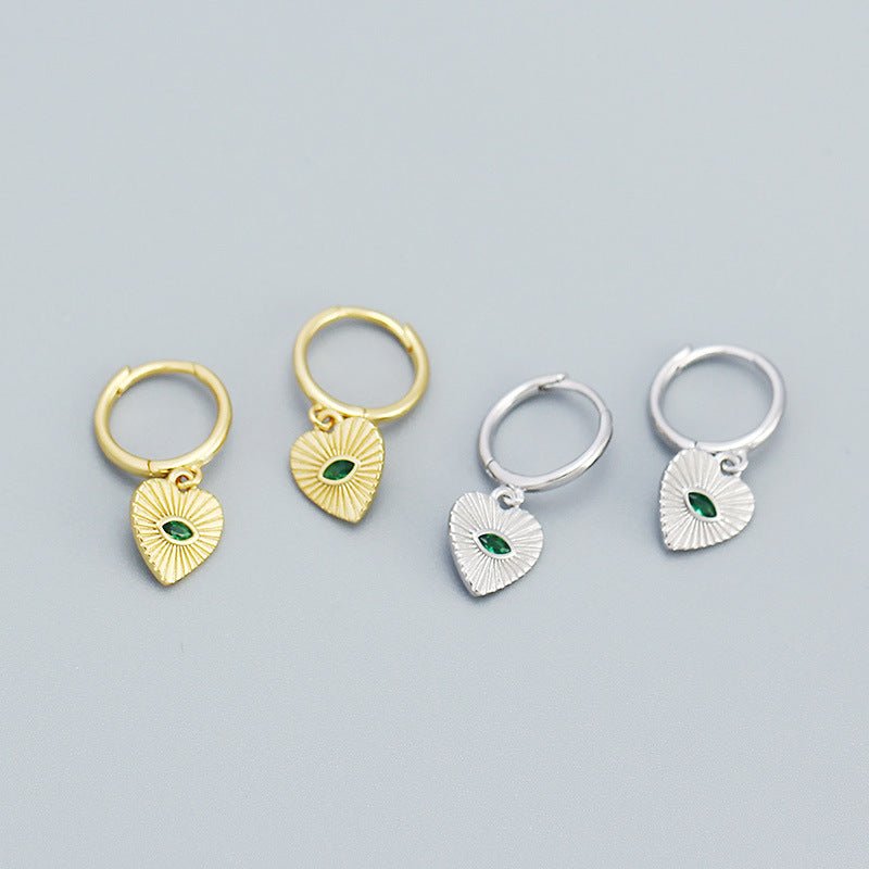 Fashion Green CZ Devil Eye Hearts 925 Sterling Silver Drop Dangling Earrings - KIAHMILLA