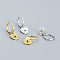 Fashion Green CZ Devil Eye Hearts 925 Sterling Silver Drop Dangling Earrings - KIAHMILLA