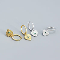 Fashion Green CZ Devil Eye Hearts 925 Sterling Silver Drop Dangling Earrings - KIAHMILLA