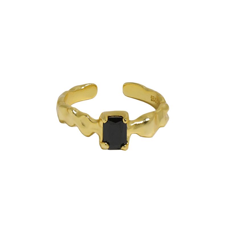 Fashion Irregular Black Geometry CZ 925 Sterling Silver Adjustable Ring - KIAHMILLA