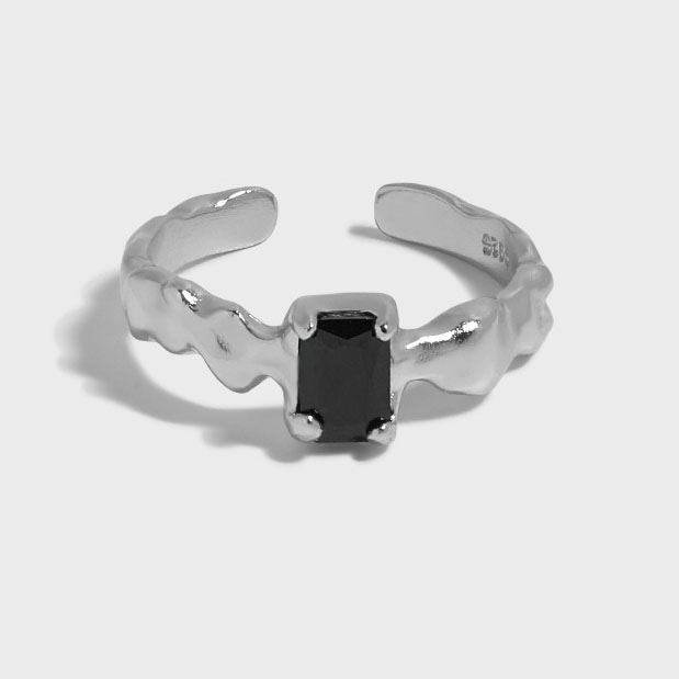 Fashion Irregular Black Geometry CZ 925 Sterling Silver Adjustable Ring - KIAHMILLA