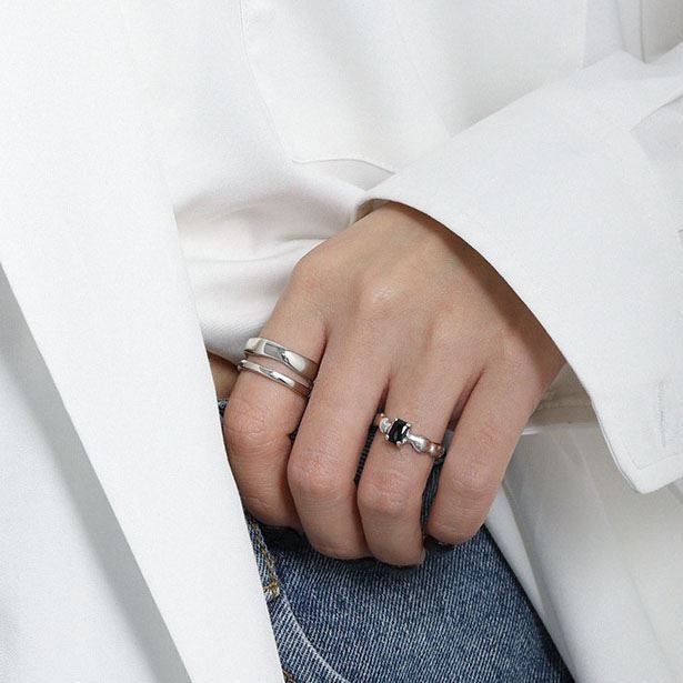 Fashion Irregular Black Geometry CZ 925 Sterling Silver Adjustable Ring - KIAHMILLA