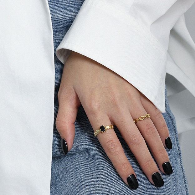 Fashion Irregular Black Geometry CZ 925 Sterling Silver Adjustable Ring - KIAHMILLA