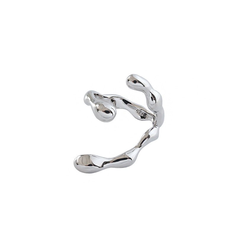 Fashion Irregular C Shape Wide 925 Sterling Silver Adjustable Ring - KIAHMILLA