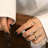 Fashion Irregular C Shape Wide 925 Sterling Silver Adjustable Ring - KIAHMILLA