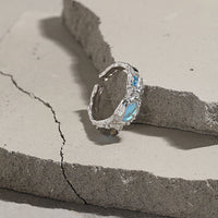 Fashion Irregular Round Created Moonstone CZ 925 Sterling Silver Adjustable Ring - KIAHMILLA