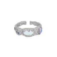 Fashion Irregular Round Created Moonstone CZ 925 Sterling Silver Adjustable Ring - KIAHMILLA