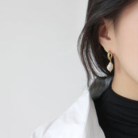 Fashion Irregular Shell Pearl Twisted Circle 925 Sterling Silver Hoop Earrings - KIAHMILLA