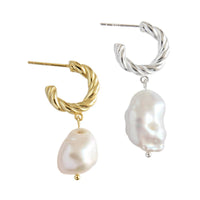 Fashion Irregular Shell Pearl Twisted Circle 925 Sterling Silver Hoop Earrings - KIAHMILLA
