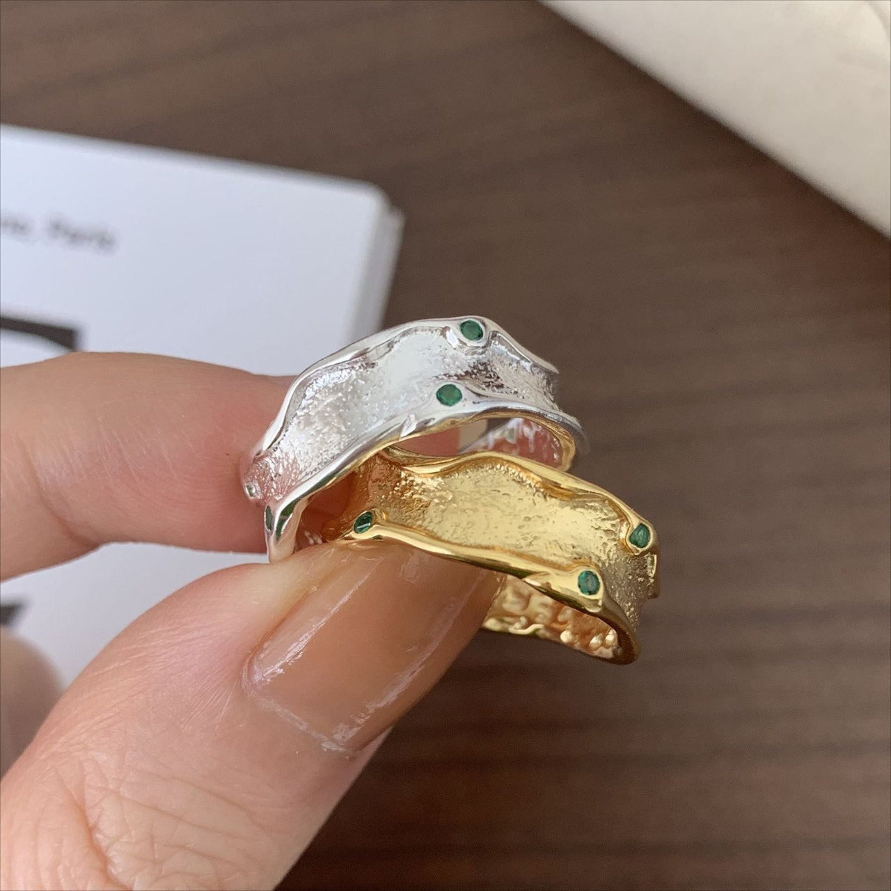 Fashion Irregular Wave Green CZ 925 Sterling Silver Adjustable Ring - KIAHMILLA