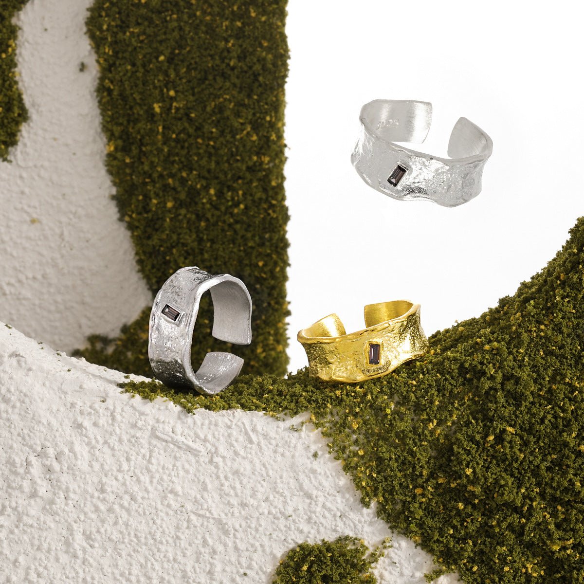 Fashion Irregular Wave Mini Baguette CZ 925 Sterling Silver Adjustable Ring - KIAHMILLA