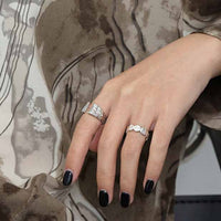 Fashion Irregular Wave Round 925 Sterling Silver Adjustable Ring - KIAHMILLA