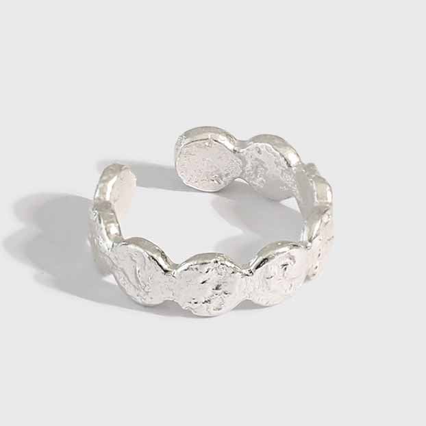 Fashion Irregular Wave Round 925 Sterling Silver Adjustable Ring - KIAHMILLA