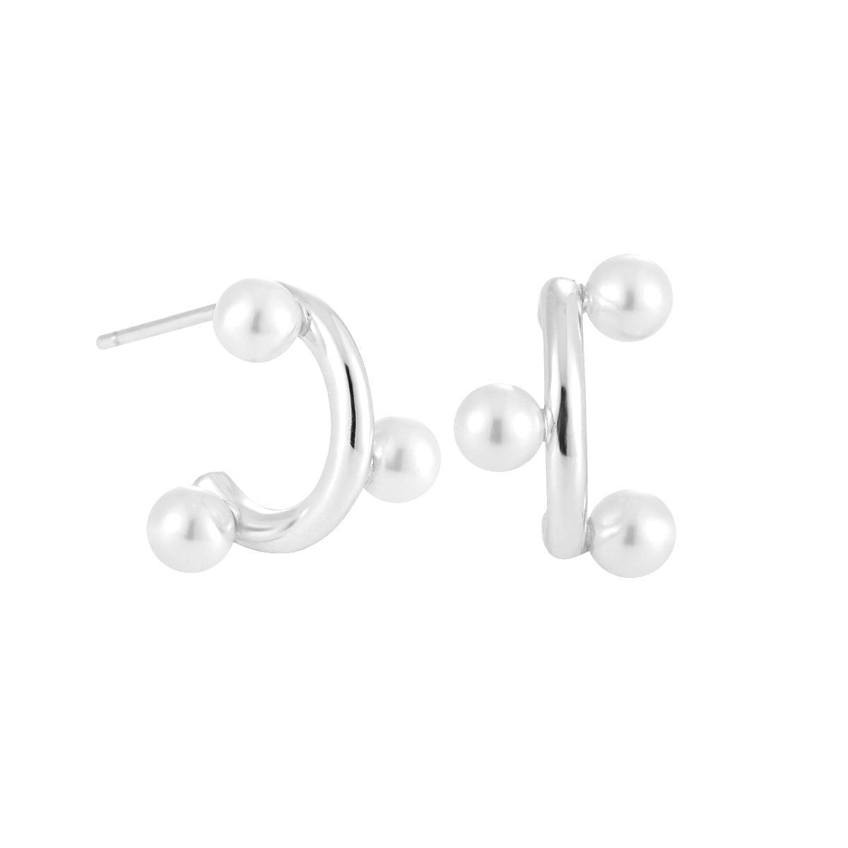 Fashion Office Round Shell Pearls C Shape 925 Sterling Silver Hoop Earrings - KIAHMILLA