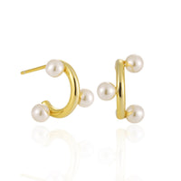Fashion Office Round Shell Pearls C Shape 925 Sterling Silver Hoop Earrings - KIAHMILLA