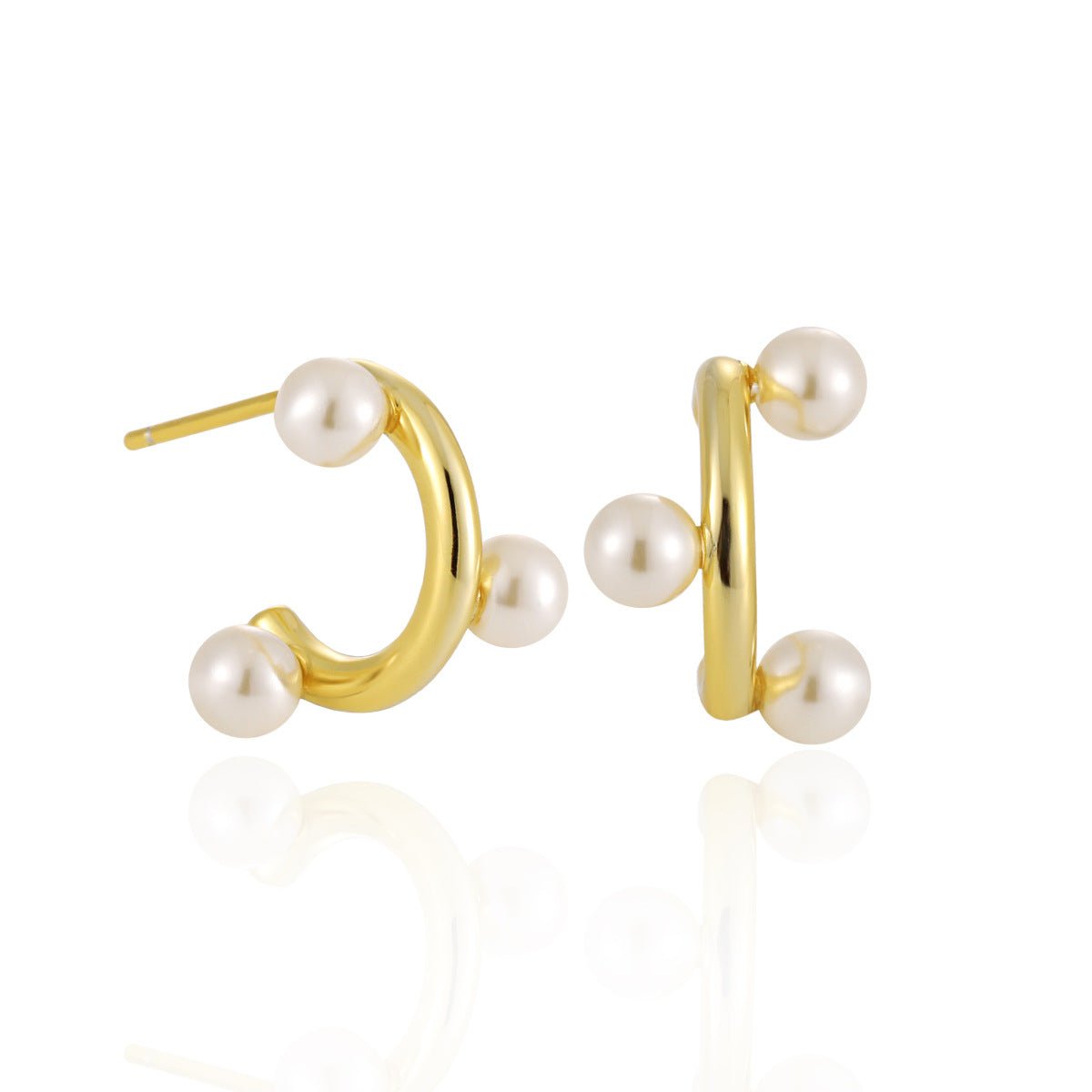 Fashion Office Round Shell Pearls C Shape 925 Sterling Silver Hoop Earrings - KIAHMILLA