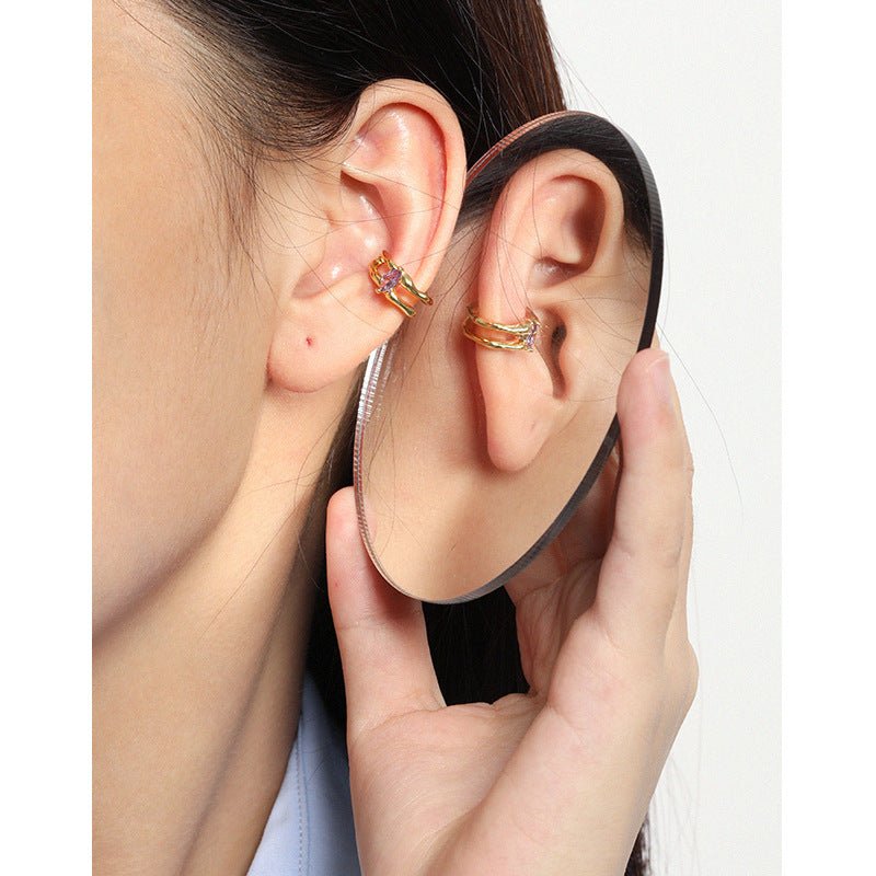 Fashion Oval CZ Double Layer 925 Sterling Silver Non-Pierced Earring(Single) - KIAHMILLA