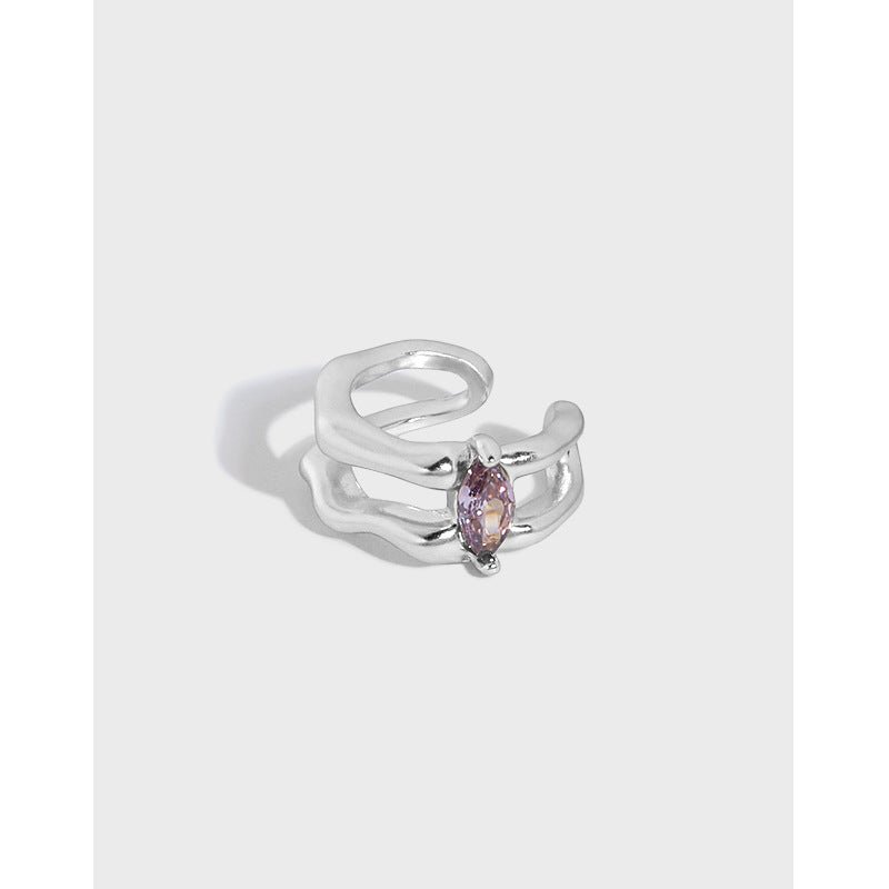 Fashion Oval CZ Double Layer 925 Sterling Silver Non-Pierced Earring(Single) - KIAHMILLA